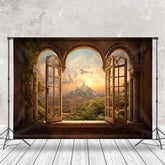 Aperturee - Sunset Mountain Tree Natural Window Scenery Backdrop